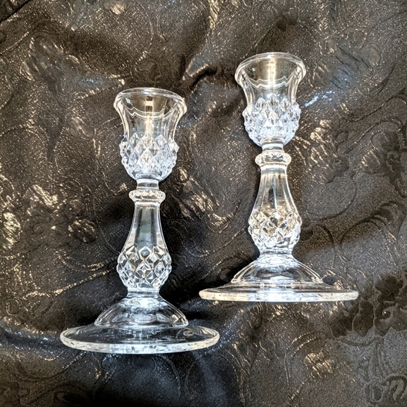 Cristal d Arques 24% Lead Crystal Cut Glass Candle Stick Holders  7" tall France - Picture 1 of 8